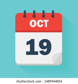 October 19th. Daily calendar icon in vector format.  Date, time, day, month. Holidays