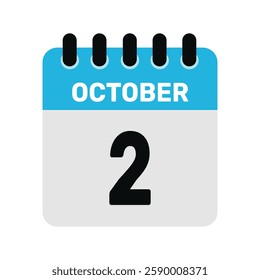 october 2 calendar icon Vector page month design