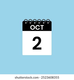 Recordatorio del calendario del 2 de octubre. 2 de octubre Fecha Mes calendario icono de diseño de Plantilla.