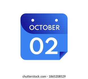 October 2 Date on a Single Day Calendar in Flat Style, 2 October calendar icon