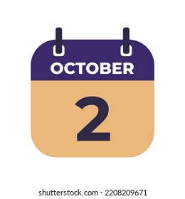 October 2 flat daily spiral calendar icon date vector image in matching color scheme. Suitable and perfect for design material, such as event or reminder.