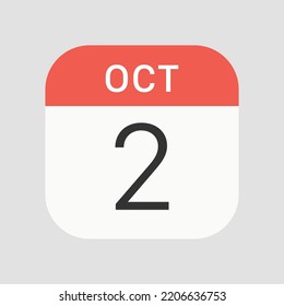 October 2 icon isolated on background. Calendar symbol modern, simple, vector, icon for website design, mobile app, ui. Vector Illustration