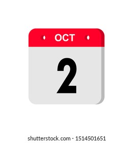 October 2. White calendar on a colored background. Day on the calendar. Second of october.