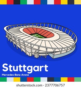 October 20, 2023: Design Vector of the Stuttgart Mercedes-Benz Arena Stadium for Euro 2024, Germany. Europa Stadiums. Set for Football arenas. Soccer stadiums buildings. 