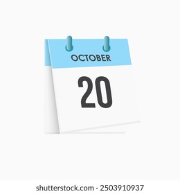 October 20 - calendar and Time planner. Daily Calendar Icon reminder. Vector Illustration.