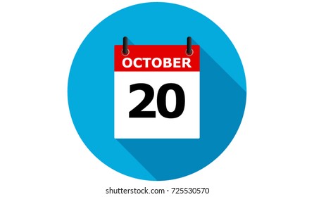 october 20 calendar vector flat icon with long shadow