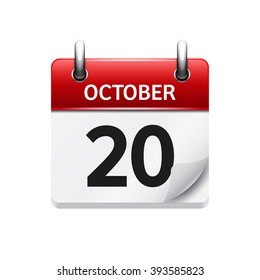 October 20 . Vector flat daily calendar icon. Date and time, day, month. Holiday.