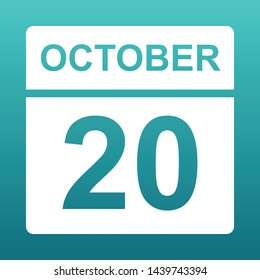 October 20. White calendar on a colored background. Day on the calendar. Twentieth of october. Blue green background with gradient. Vector illustration.