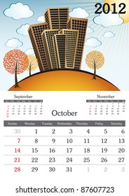 October. 2012 Calendar. Souvenir fonts used. A3