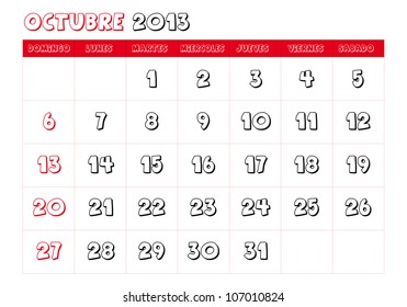 October 2013 Calendar in spanish
