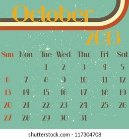 October 2013 retro vector illustration calendar template design