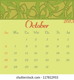 October 2013 vector illustration calendar template design
