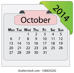 October 14 Calendar Colorful Labels Abstract Stock Vector Royalty Free