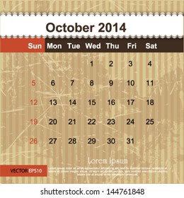 October 2014 calendar design, vector illustration