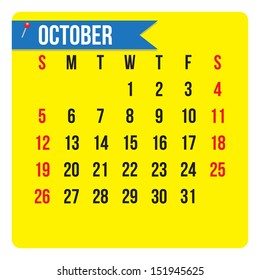 October 2014 calendar,  vector format