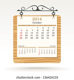 october 2014 - calendar - vector illustration