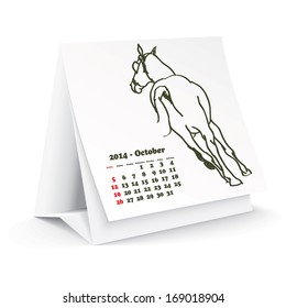 October 2014 desk horse calendar - vector illustration