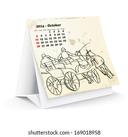 October 2014 desk horse calendar - vector illustration