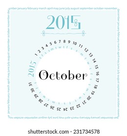 October. 2015 round calendar. Vector illustration.