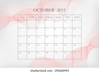 October 2015.Planning calendar for october 2015.Vector template.