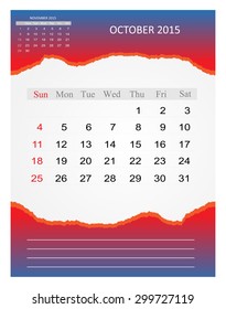 October 2015.Planning calendar for october 2015.Vector template.