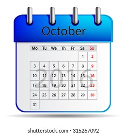October 2016 calendar. 