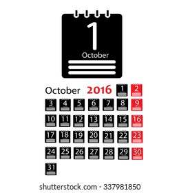 October 2016 Calendar