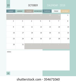 October 2016 Calendar