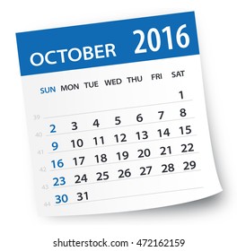 Hoja del calendario de octubre de 2016 - Ilustración