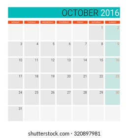 October 2016 calendar (or desk planner)