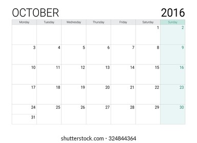 October 2016 calendar (or desk planner)