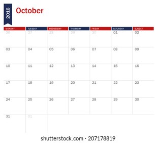 October 2016 - planning calendar 