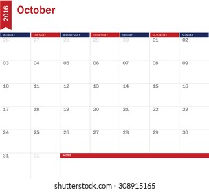 October 2016 - planning calendar 