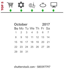 October 2017 Calendar Icon Vector flat design style