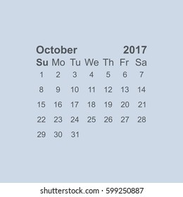 October 2017 Calendar Icon Vector flat design style