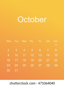October 2017 - Calendar sheet in gradient background. Modern design calendar list. Vector illustration.