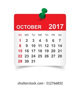 October 2017 Calendar Images Stock Photos Vectors Shutterstock