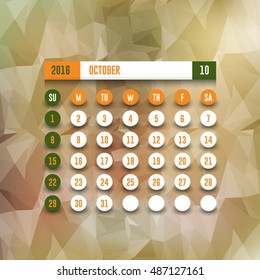 October 2017 Full Calendar Template - Polygonal Background, Promotion Poster Vector Design, Week Starts Sunday