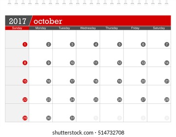 October 2017 planning calendar