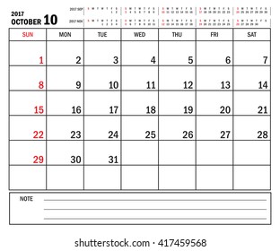 October 2017 -planning calendar / Calendar to schedule monthly - October 2017
