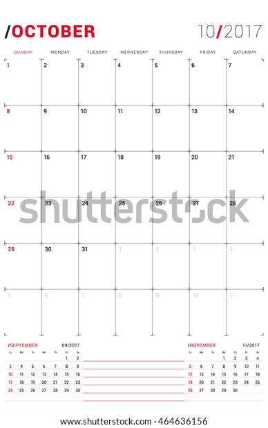 Monthly Calendar Template October 2017