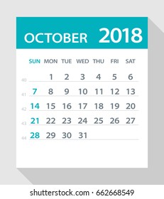 October 2018 Calendar Leaf - Vector Illustration