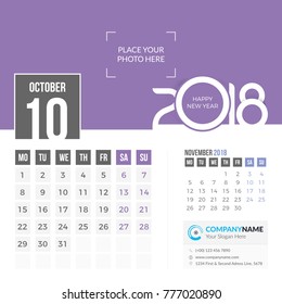 October 2018. Desk Calendar 2018