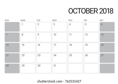 October 2018 desk calendar vector illustration, simple and clean design.