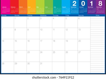October 2018 planner calendar vector illustration
