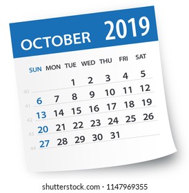 October 2019 Calendar Leaf - Illustration. Vector graphic page