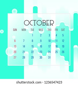 October 2019 Calendar Leaf - Illustration. Vector graphic page with abstract background turquoise color