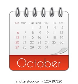 October 2019 Calendar Leaf Template Vector Illustration EPS10