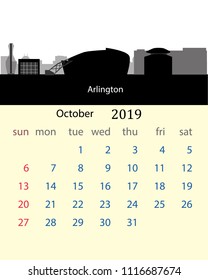 october 2019 calendar of united states with arlington city skyline