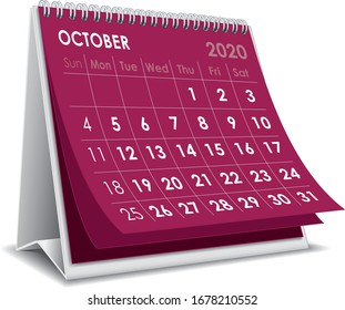 October 2020 3D Desktop Calendar In White Background